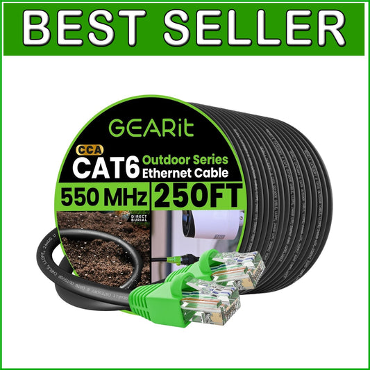 Durable 250ft Outdoor Cat6 Ethernet Cable with Waterproof Gold Connectors