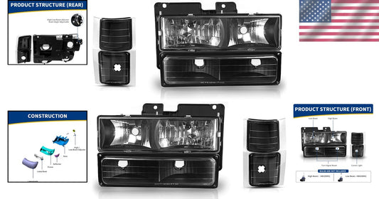 Direct Fit Headlight Assembly for 1994-1999 Chevy C/K & Tahoe - Black Housing