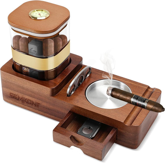 High-End Cigar Accessories Gift Set: Humidor, Ashtray, and Cutter Included