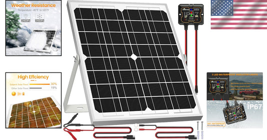 Portable 20W Solar Charger - Waterproof 12V Battery Maintainer for Every Vehicle