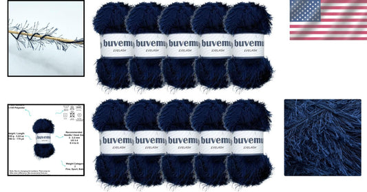10 Pack Night Blue Eyelash Yarn - Soft Polyester for Unique Accessories