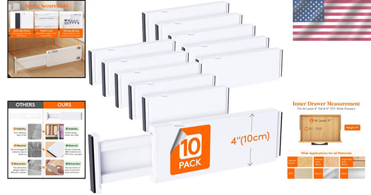 Expandable 10 Pack Drawer Dividers 4" High for Versatile Organizing Solutions