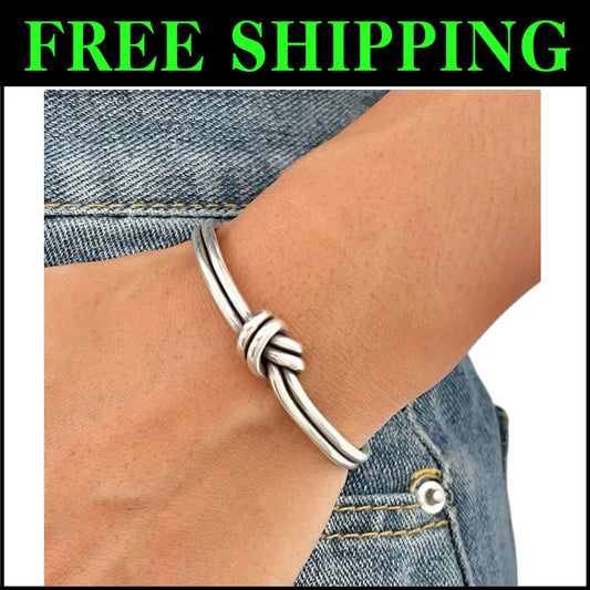 Sterling Silver Rustic Knot Cuff Bracelet - Perfect for Gifting, Size M-L & S-M