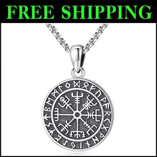 Vegvisir Viking Compass Amulet Necklace in Sterling Silver - Nordic Gift for All