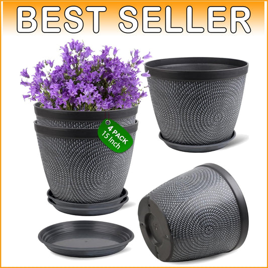 15-Inch Stylish Gray Planters with Trays - Perfect for Indoor & Outdoor Plants