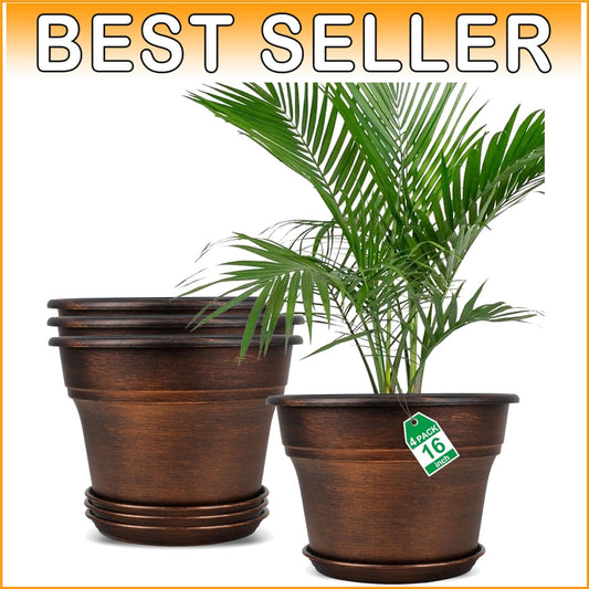 Classic Copper 16 Inch Planter Set - Drainage Holes for Healthier Houseplants