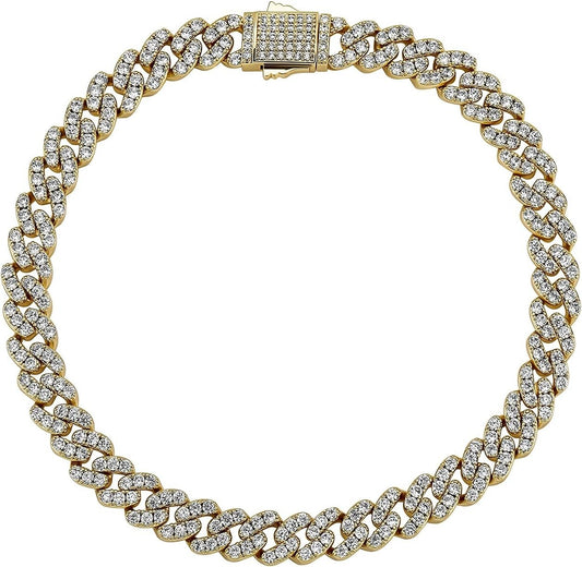 Chunky Cuban Link Anklet in 14K Gold with Iced-Out Faux Diamonds - 10.5"