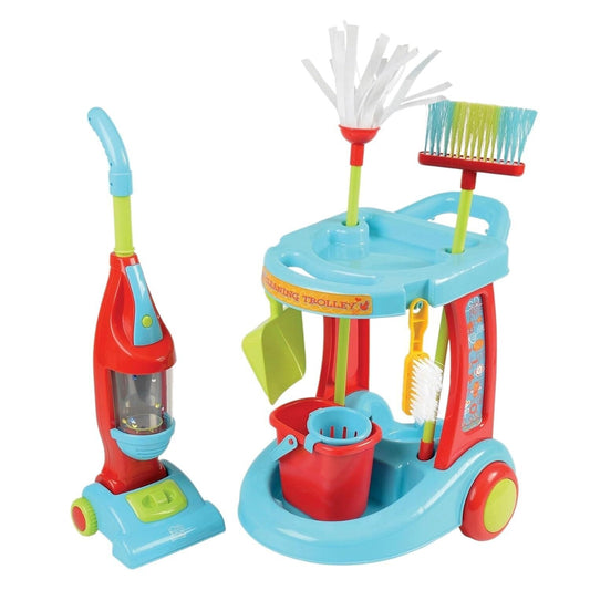 Child-Friendly Cleaning Play Set - Toy Vacuum, Trolley & Broom for Ages 3+