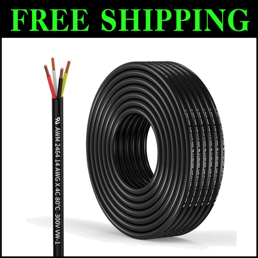 Durable Oxygen-Free 4 Conductor Copper Cable 50FT for Easy Electrical Projects