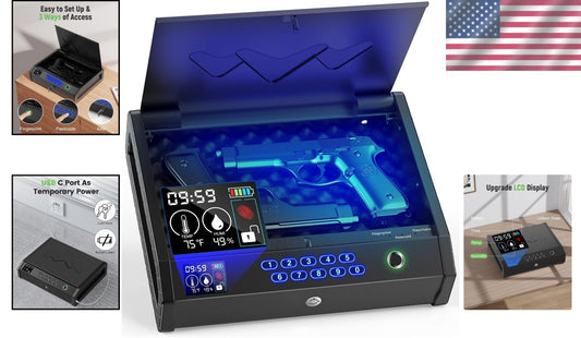 Biometric Gun Safe with LCD Display for Quick Access – Compact Handgun Security