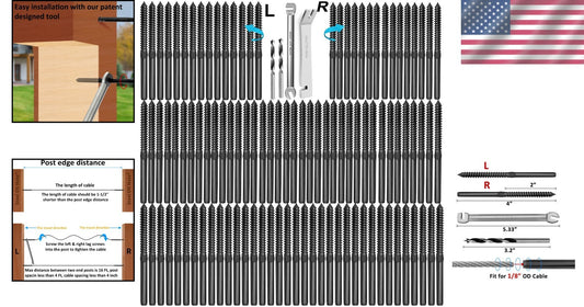 120 Pack T316 Stainless Steel Cable Railing Kit - Elegant Black Screws & Wrench