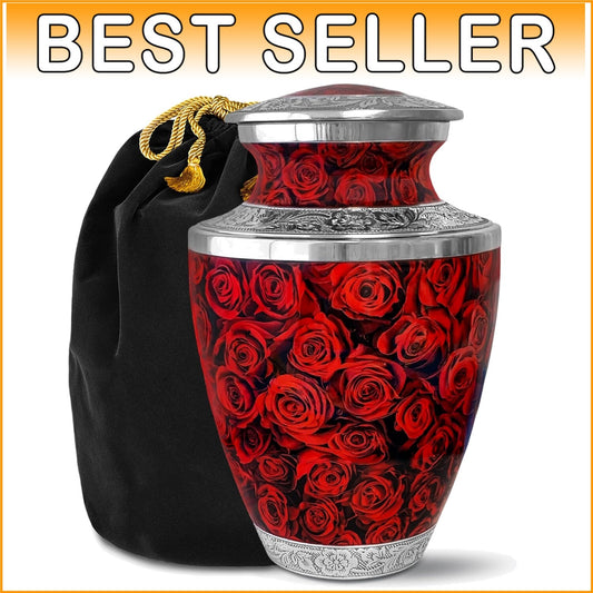 200 Cubic Inch Red Roses Cremation Urn – Secure and Elegant Memorial for Women