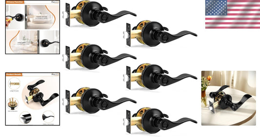 Elegant Matte Black Wave Style Door Levers - Privacy 6 Pack Interior Handles