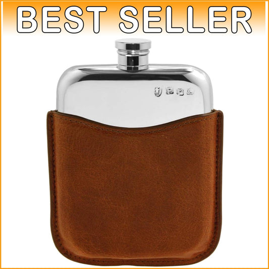Luxury 6oz Pewter Hip Flask with Genuine Leather Pouch - Sheffield Craftsmanship