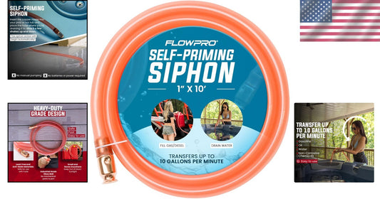 Versatile Self-Priming Siphon 1” x 10' - Ideal for Fuel, Water, and Oil Transfer