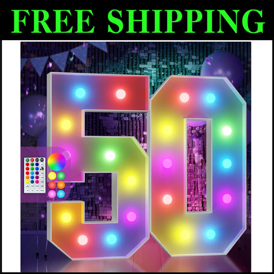 Colorful 4FT Light-Up 50th Birthday Marquee Number Decoration with Remote
