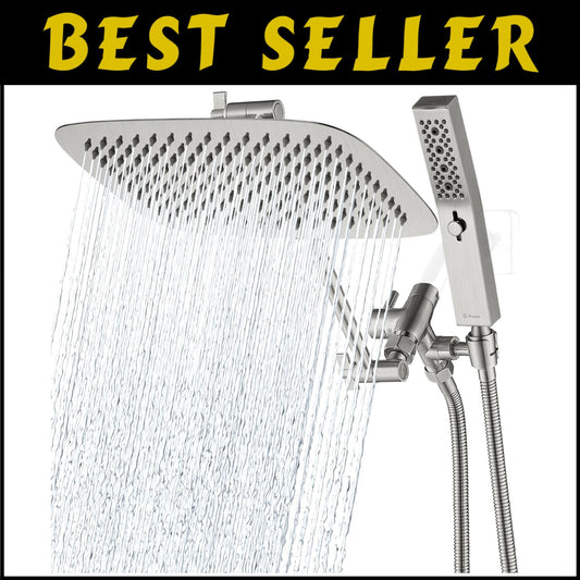 12-Inch Rainfall Shower Head with Handheld Wand & Extra Long Hose - Easy Install