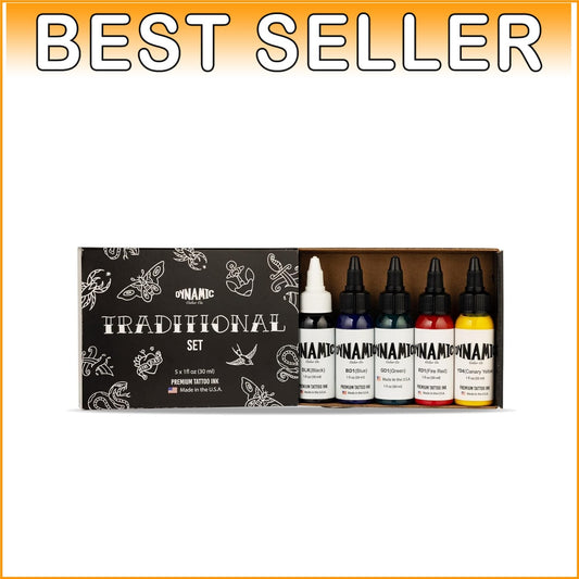 Dynamic Vegan Tattoo Ink - 5 Professional Colors, 1oz Each, Long Lasting Quality