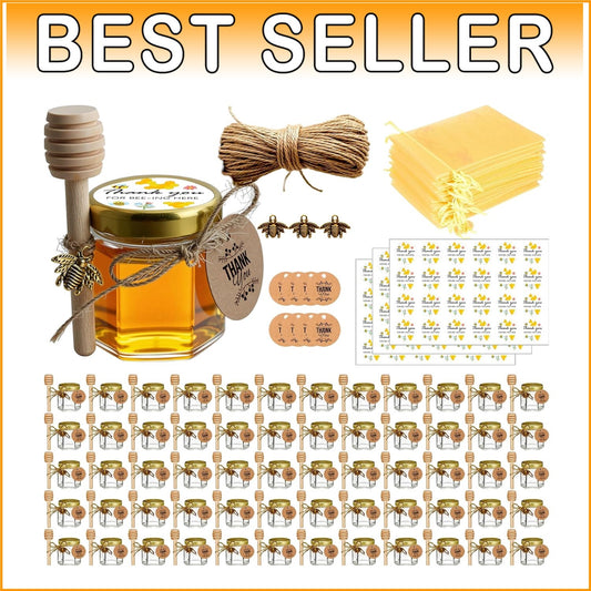 Elegant 1.5oz Glass Honey Jars with Dippers & Customizable Tags - 60 Count Set