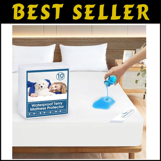 10 Pack Noiseless Waterproof Twin XL Mattress Protector - Plush Terry Cover