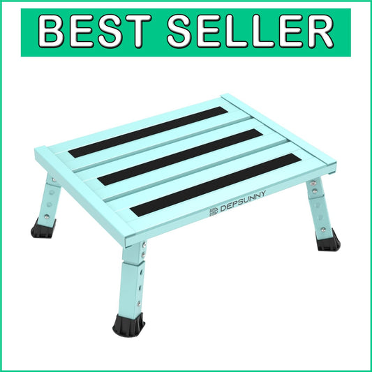 Adjustable Height Aluminum RV Step Stool - Supports 1,000 lbs, Foldable & Safe