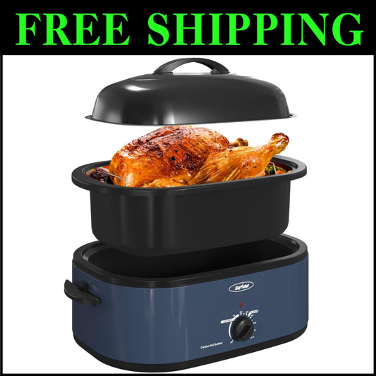 Stainless Steel Electric Roaster Oven with Defrost/Warm Feature - 20 Qt Capacity