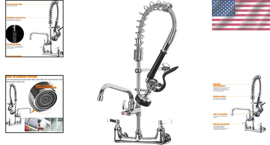Easy-Install Commercial Sink Faucet - 25'' Height with Lever Handles & Sprayer