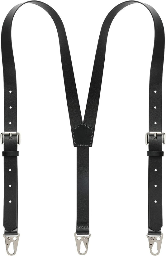 Classic Black Leather Suspenders for Men - Elegant Y Design, 8 Adjustable Sizes