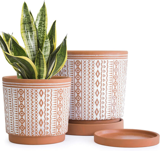 Elegant Terracotta Flower Pots - 2-Piece Set, Indoor Use, with Drainage Holes