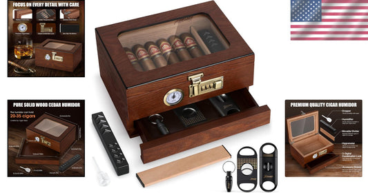 Stylish Desktop Cigar Box with Humidification & Security Features - Perfect Gift