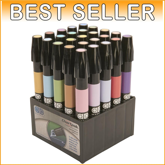 25 Assorted Pastel Tri-Nib Markers in Tabletop Cube - Xylene-Based Art Supplies