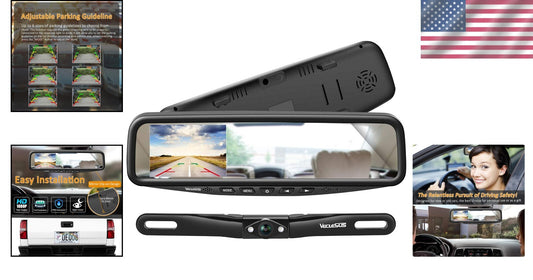 1080P Waterproof Car Backup Camera with 4.3" In-Mirror Monitor Clip-On Design