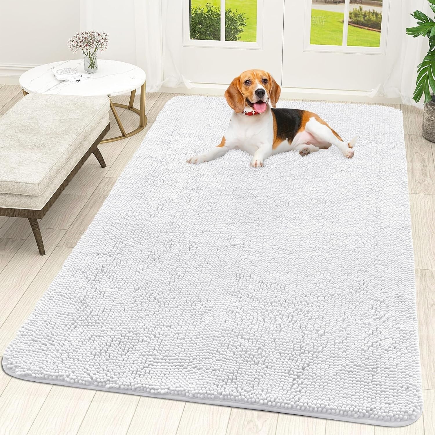 Soft Chenille Absorbent Non-Slip Dog Mat 59x35 - Elegant Indoor Carpet