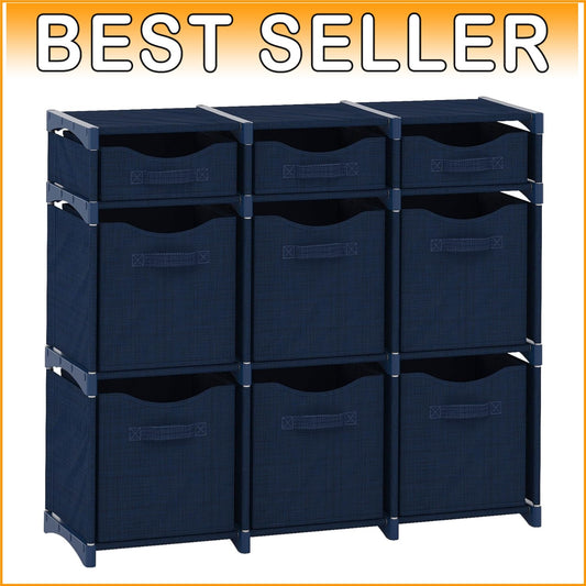 9 Cube Navy Organizer with Foldable Bins - Effortless Style for Kids' Rooms