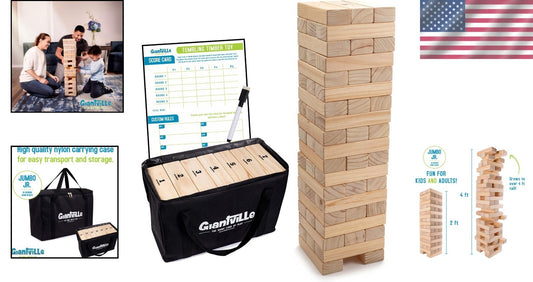 56-Piece Life-Size Tumbling Timber Game - Indoor/Outdoor Fun for Kids and Adults