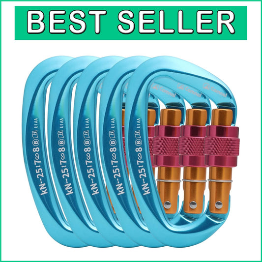5-Pack Premium Locking Carabiners - 25KN UIAA Approved for Climbing Adventures