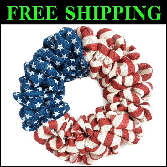 20-Inch Patriotic Burlap Wreath – Handcrafted 4th of July & Memorial Day Decor