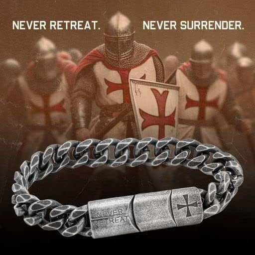 Fearless Men's Link Bracelet - Knights Templar 'Never Surrender' Stainless Steel