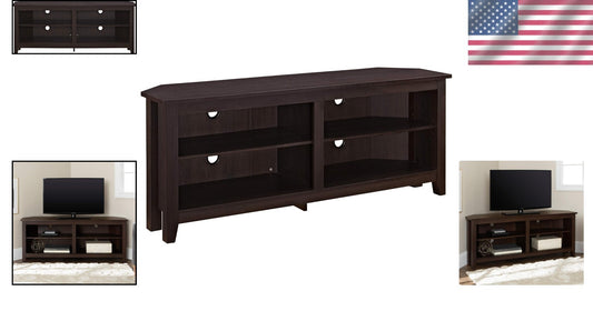Durable Espresso 2-Shelf Corner TV Console for Stylish Living Rooms, 58 Inch