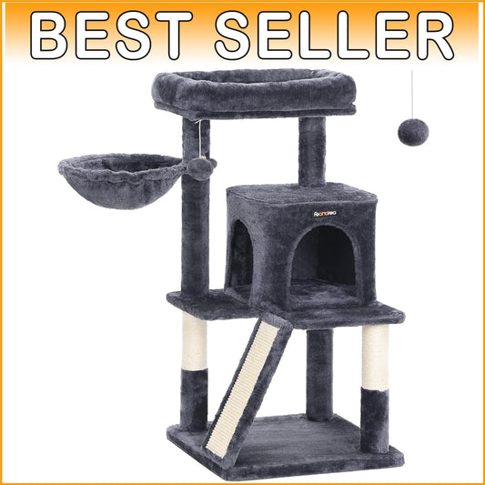 37.8-Inch Multi-Level Cat Tower with Scratching Ramp for Large Cats & Kittens