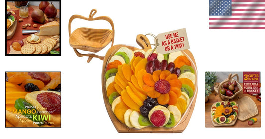 Exquisite Dried Fruit Gift Basket in Wooden Bowl – Perfect Gourmet Snack Tray