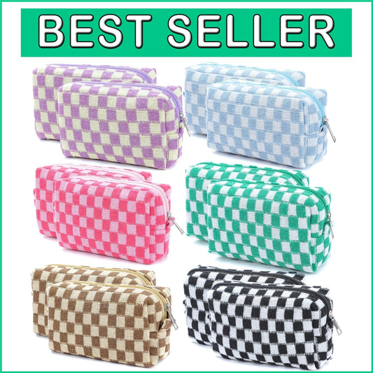 Fashionable Checkered Cosmetic Bags - Multi-Color Large Capacity Travel Set