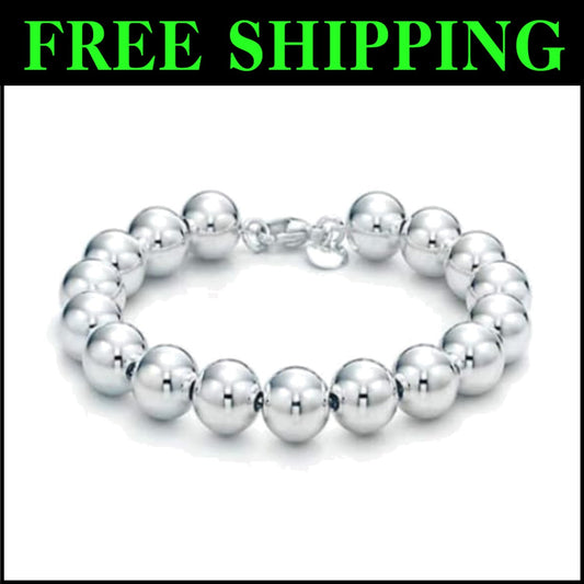Durable 925 Sterling Silver Ball Bracelet in Multiple Sizes - Timeless Elegance