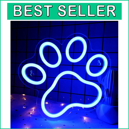9.8 x 9.8 Inch Blue Dog Paw Neon Sign - Wall Mount with Dimmable Feature