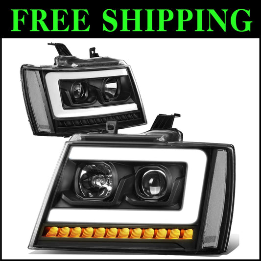 3D LED Projector Headlights with Sequential Signal for Chevy Tahoe/Avalanche