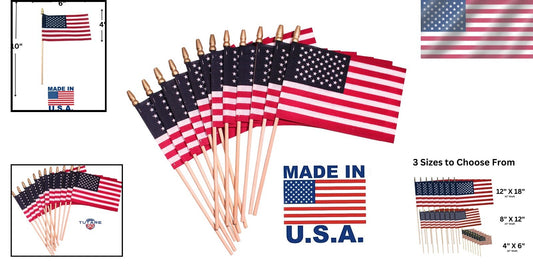 USA-Made 4"x6" Cotton Flags on Sticks - Perfect for Yard and Indoor Display