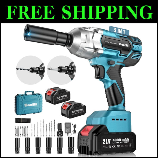 479 Ft-lbs Cordless Impact Wrench - Complete Set with Sockets & Charger Included