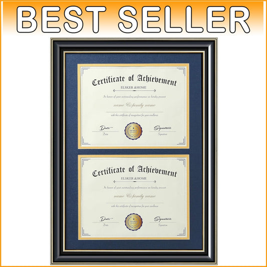 Double Frame for Certificates with Navy and Gold Mat - Perfect Graduation Gift