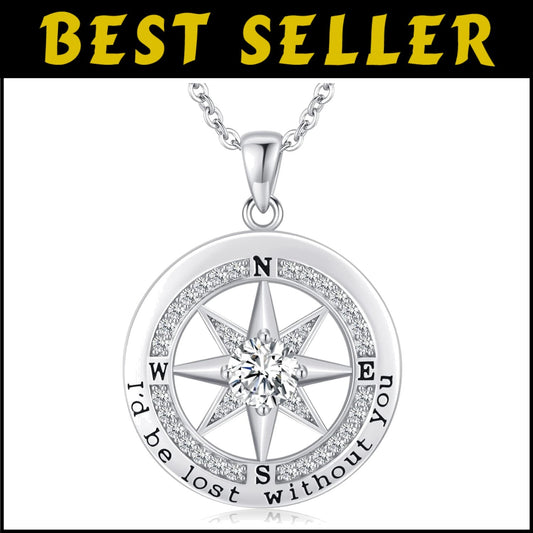 Cubic Zirconia Compass Jewelry - 'I'd Be Lost Without You' - Gift for Girlfriend