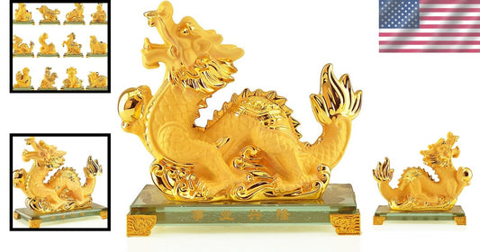 2024 Year of the Dragon Large Golden Resin Figurine - Collectible Table Decor